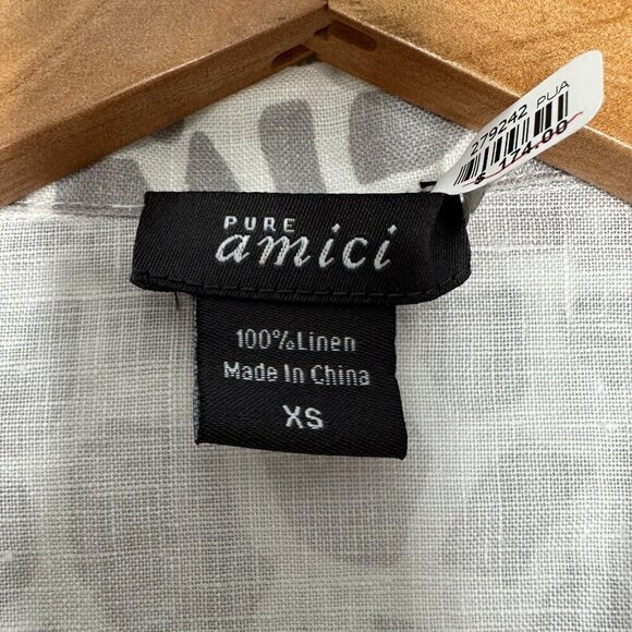 Pure Amici Button-up Jacket XS Gray White Animal Print 100% Linen - Picture 6 of 10